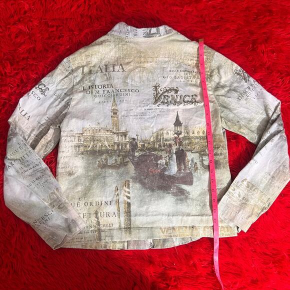 Cactus Women’s Shirt Jacket Sz L Green Bedazzled Venice Italia Graphic Full Zip - Picture 3 of 4